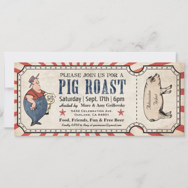 Einladungen zum Vintagen Schweinefleischroast (Vorderseite)