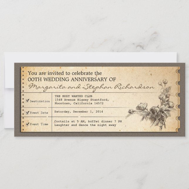 Einladungen zum Vintagen Tickettypografie (Vorderseite)