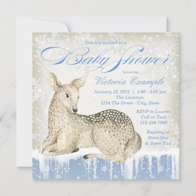 Einladungen zum Winter Woodland Deer Boy Baby Show (Vorderseite)