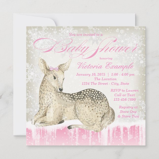 Einladungen zum Winterwaldland Deer Baby Shower (Vorderseite)