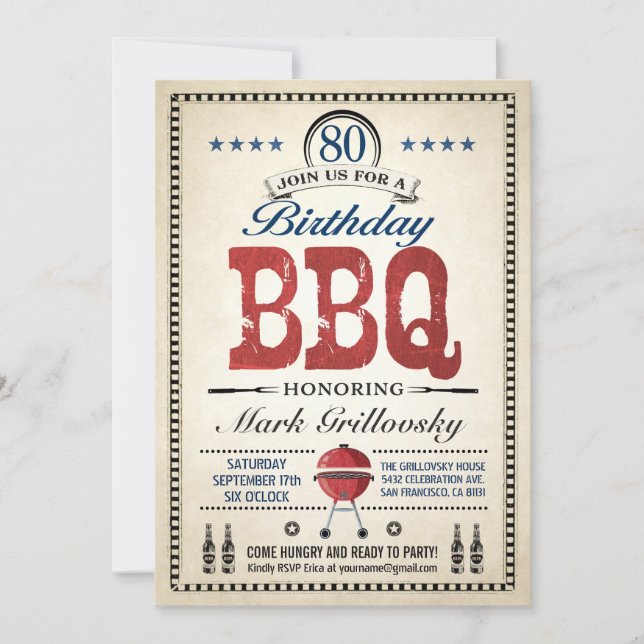 Einladungen zur 80. GRILLEN zum Geburtstag (Vorderseite)