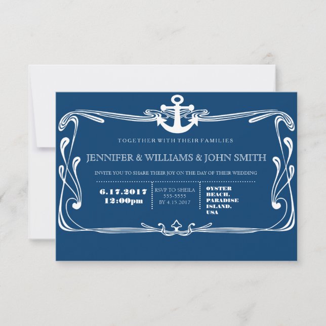 Einladungen zur Anchor Navy Blue Hochzeit in Urlau (Vorderseite)