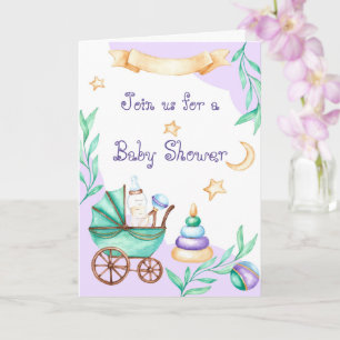 Einladungen zur Babyparty mit Kinderwagen 