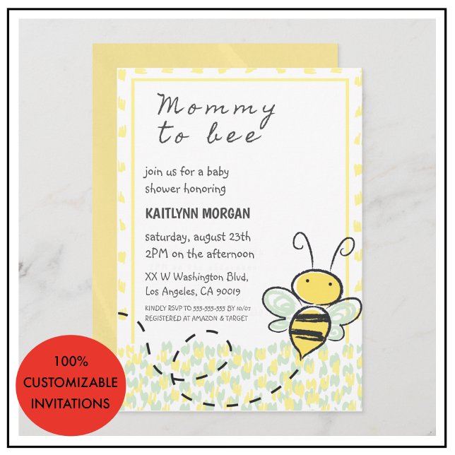 Einladungen zur Bienendusche geschlechtsneutral ge (Bee baby shower invitations gender neutral yellow)
