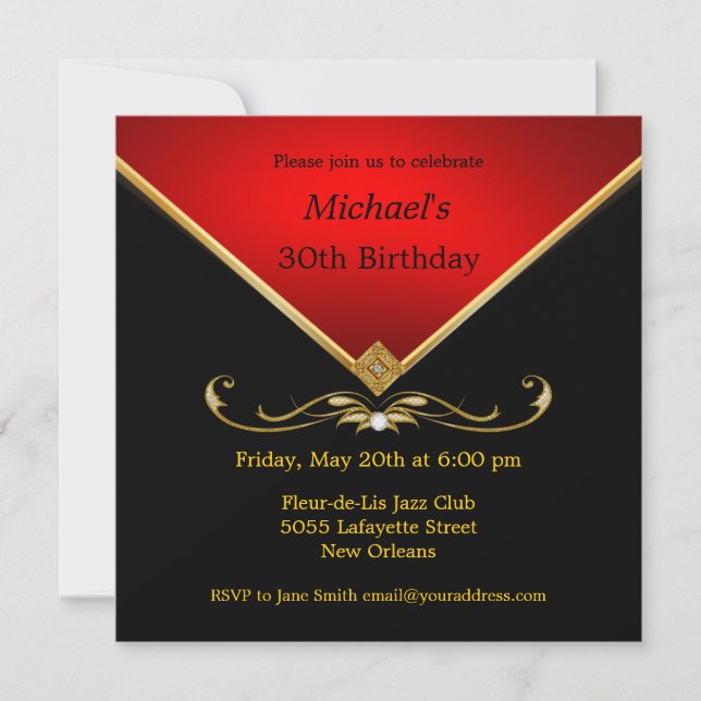 Einladungen zur Birthday Party in Gold (Vorderseite)