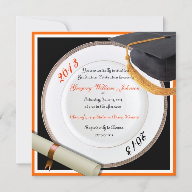 Einladungen zur Black and Orange Graduation Party (Vorderseite)