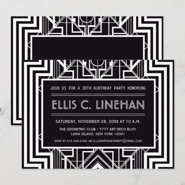 Einladungen zur Black Geometric Birthday Party (Vorne/Hinten)