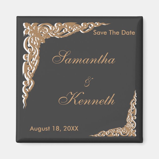 Einladungen zur Black Gold Hochzeit Magnet (Vorne)