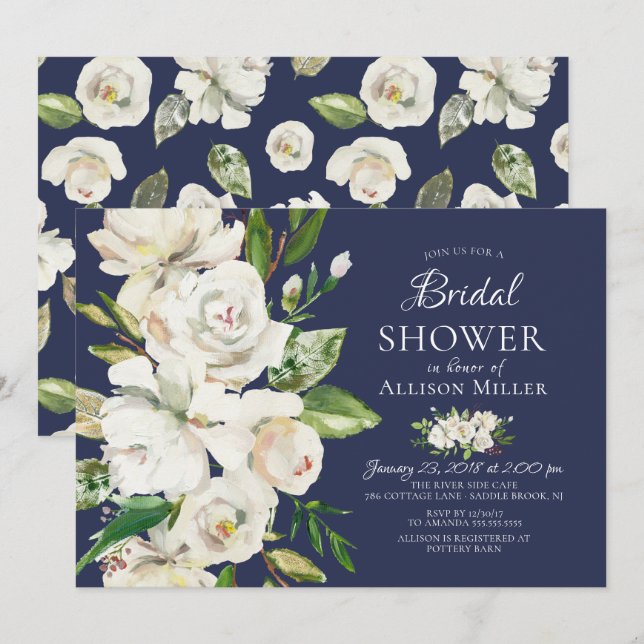 Einladungen zur Blumen-Bridal-Dusche von Navy Whit (Vorne/Hinten)