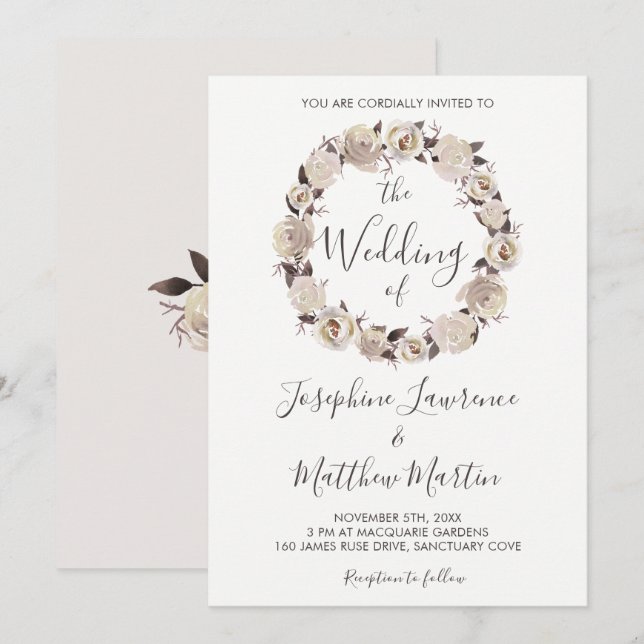 Einladungen zur Creamy Rose Wreath Wedding (Vorne/Hinten)