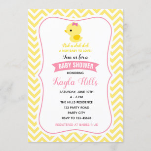 Einladungen zur Duck Baby Girl Shower (gelb Zickza