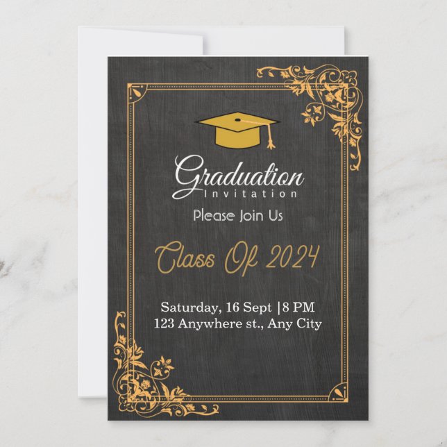 Einladungen zur Graduierung | Schwarz und Gold (Vorderseite)