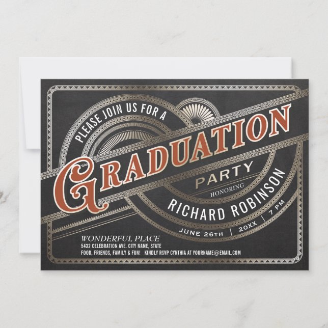 Einladungen zur Graduierungspartei - Retro-Vintage (Vorderseite)