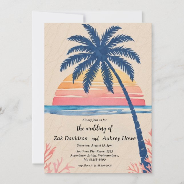 Einladungen zur Hochzeit am Strand von Palmen (Vorderseite)