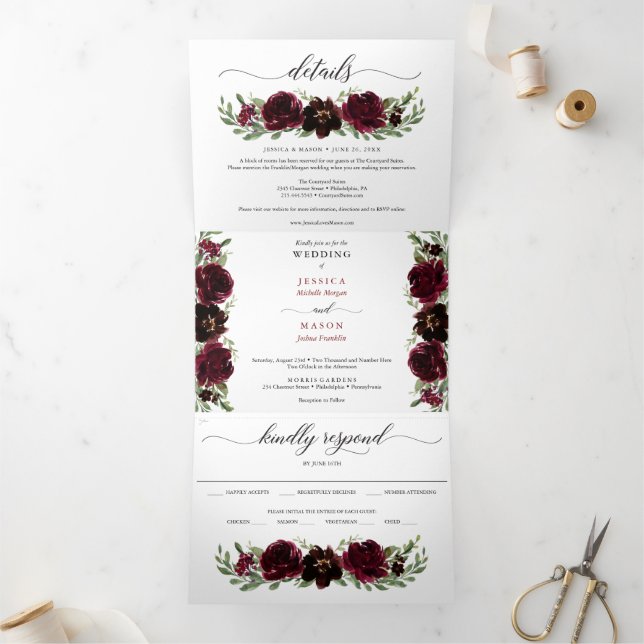 Einladungen zur Hochzeit im Herbst Burgundy Pumpki (Innenseite)