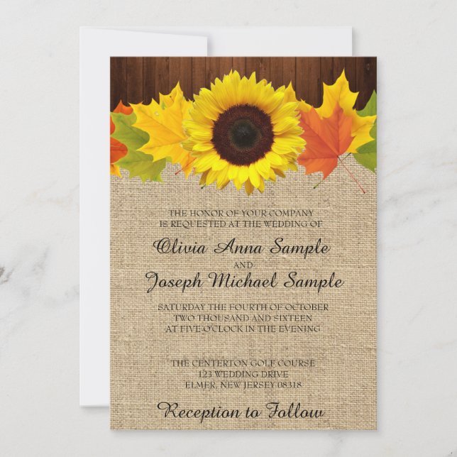 Einladungen zur Hochzeit im Herbst mit Sonnenblume (Vorderseite)