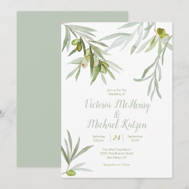 Einladungen zur Hochzeit in der italienischen Oliv (Vorne/Hinten)