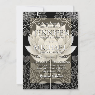 Einladungen zur Hochzeit in Schwarz-Weiß-Lotus