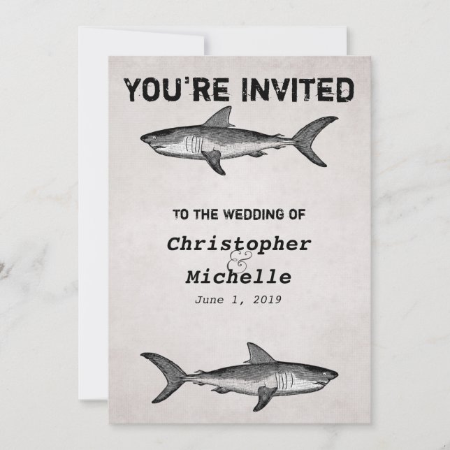 Einladungen zur Hochzeit Vintager Haie (Vorderseite)