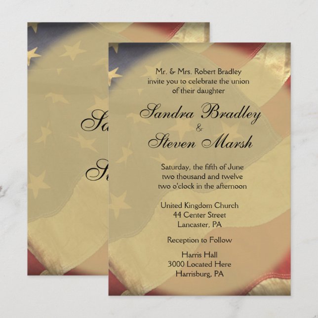 Einladungen zur Hochzeit von amerikanischen Fahnen (Vorne/Hinten)