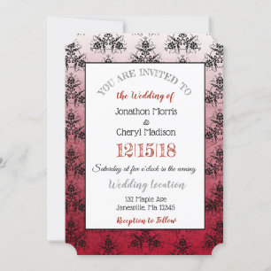 Einladungen zur Hochzeit von Burgund Black Damask