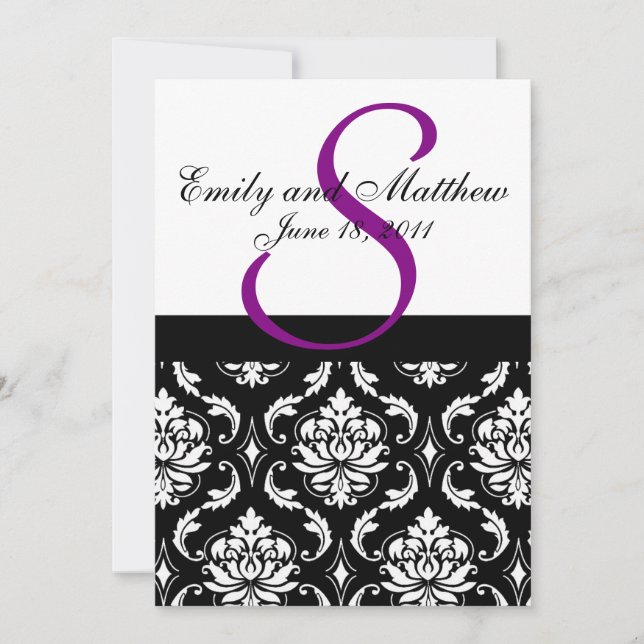 Einladungen zur Hochzeit von Damask Lila Entwurf 3 (Vorderseite)