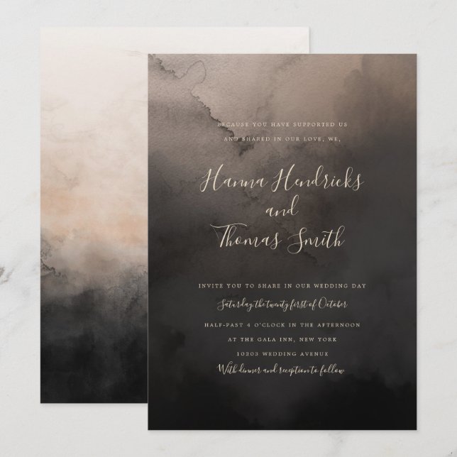 Einladungen zur Hochzeit von Dunkelfarben (Vorne/Hinten)