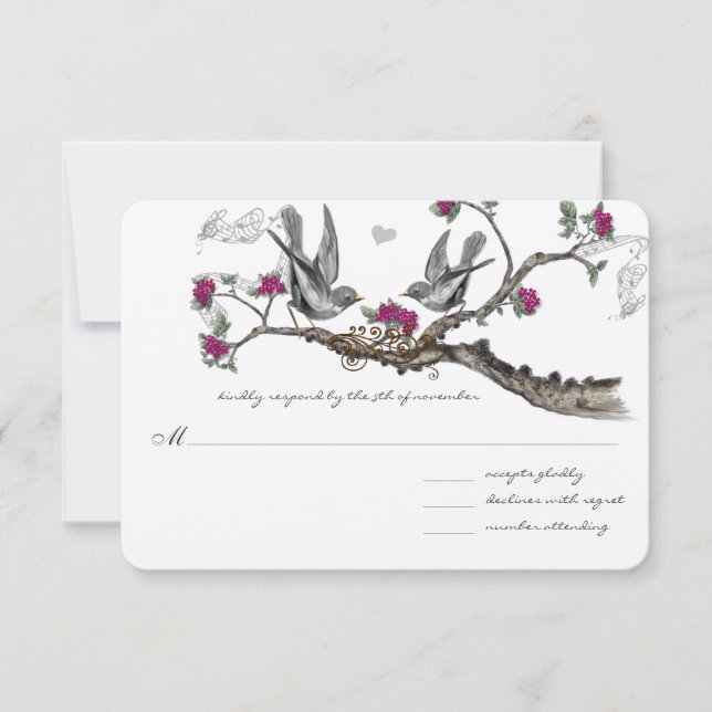 Einladungen zur Hochzeit von Fuchsia & Grauen Vint (Vorderseite)