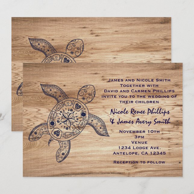 Einladungen zur Hochzeit von Hawaiian Turtle & Lig (Vorne/Hinten)