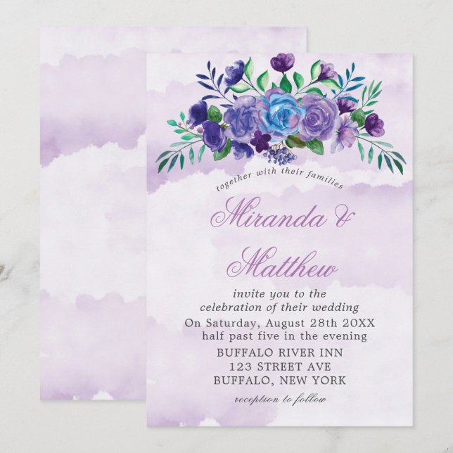 Einladungen zur Hochzeit von Lavender Watercolor (Vorne/Hinten)