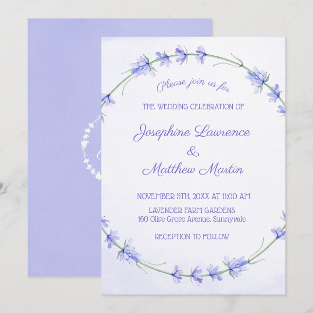 Einladungen zur Hochzeit von Lavender Watercolor (Vorne/Hinten)