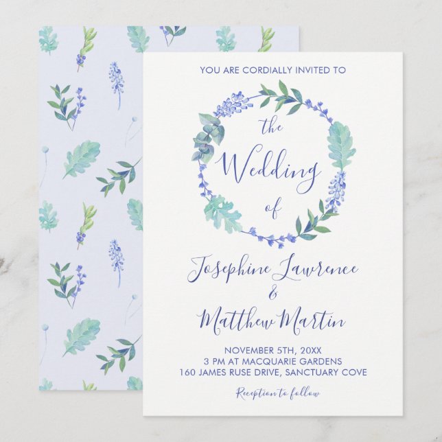 Einladungen zur Hochzeit von lila Frühjahrsflorald (Vorne/Hinten)