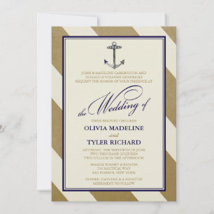 Einladungen zur Hochzeit von Nautical Navy & Gold