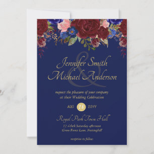 Einladungen zur Hochzeit von Navy Burgund Rose