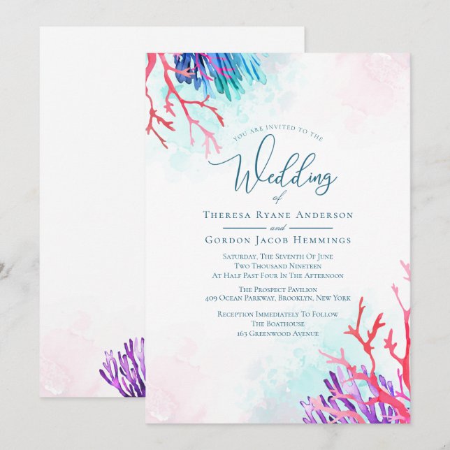 Einladungen zur Hochzeit von Ocean Coral (Vorne/Hinten)