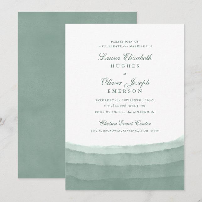Einladungen zur Hochzeit von Sage Green Watercolor (Vorne/Hinten)