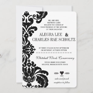 Einladungen zur Hochzeit von Vintagen Black Damask