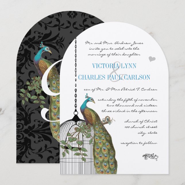 Einladungen zur Hochzeit von Vintagen Vogelkäfern (Vorne/Hinten)