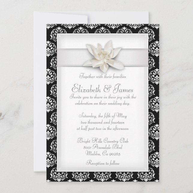 Einladungen zur Hochzeit von weißen Damast (Vorderseite)