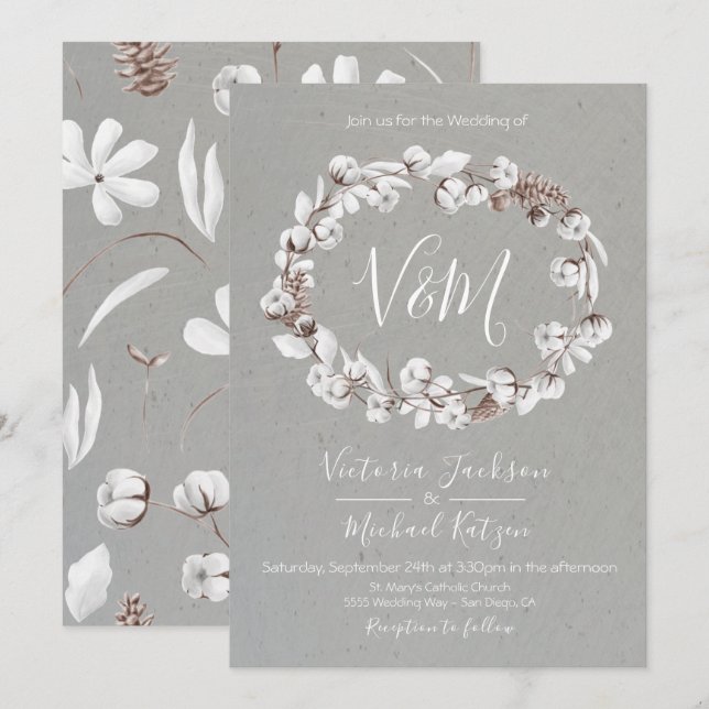 Einladungen zur Hochzeit von White Natures Wreath (Vorne/Hinten)