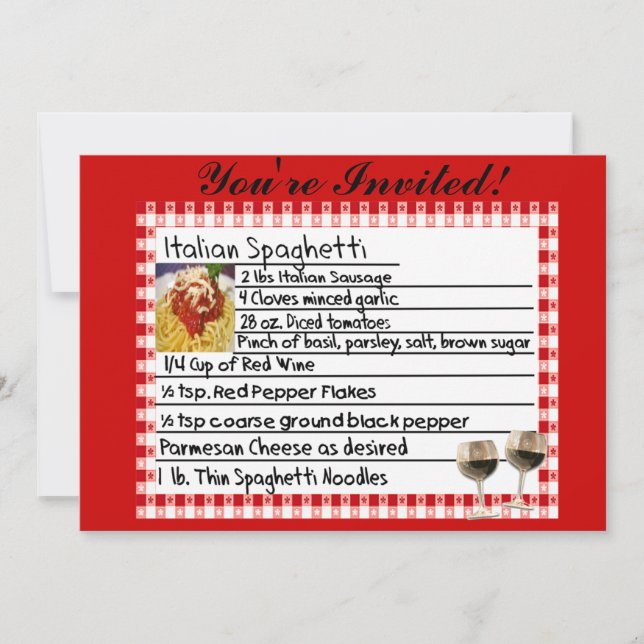 Einladungen zur italienischen Rezept-Card "Spaghet (Vorderseite)