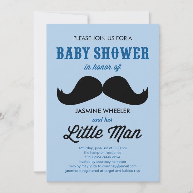 Einladungen zur kleinen Mustache Babydusche (Vorderseite)