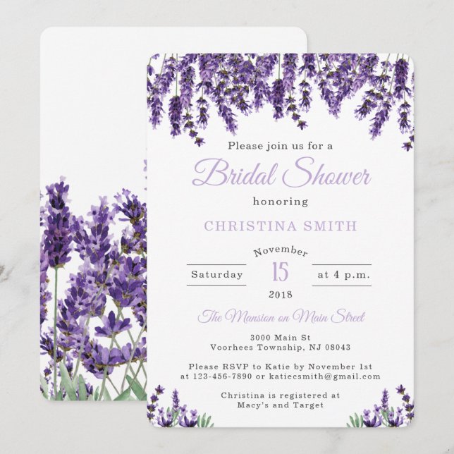 Einladungen zur Lavender Bridal Dusche (Vorne/Hinten)