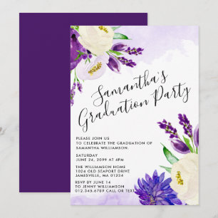 Einladungen zur lila Boho Floral Graduation Party