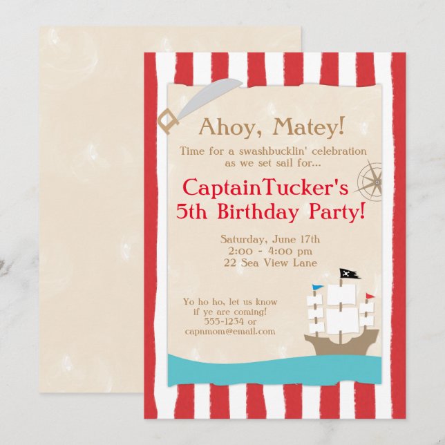 Einladungen zur Pirate Birthday Party (Vorne/Hinten)