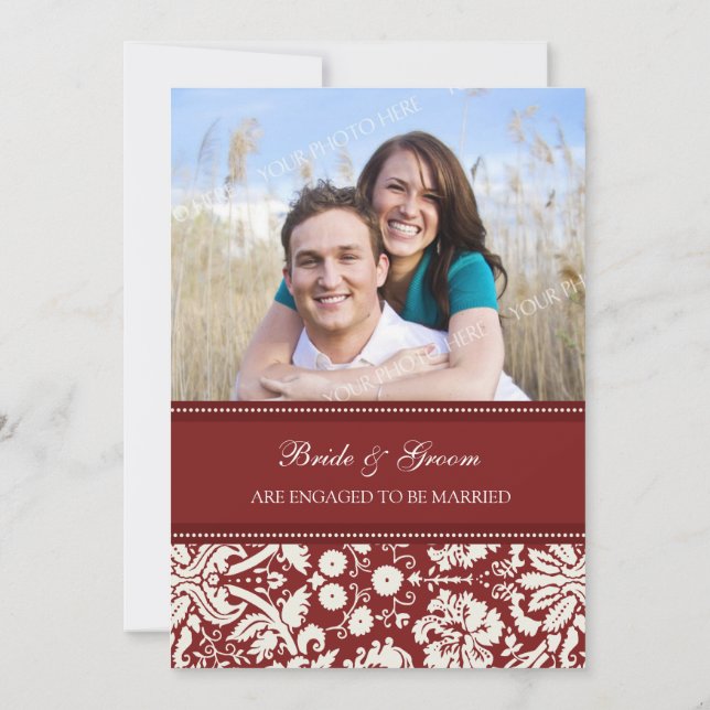 Einladungen zur Red Damask Foto Engagement Party (Rückseite)