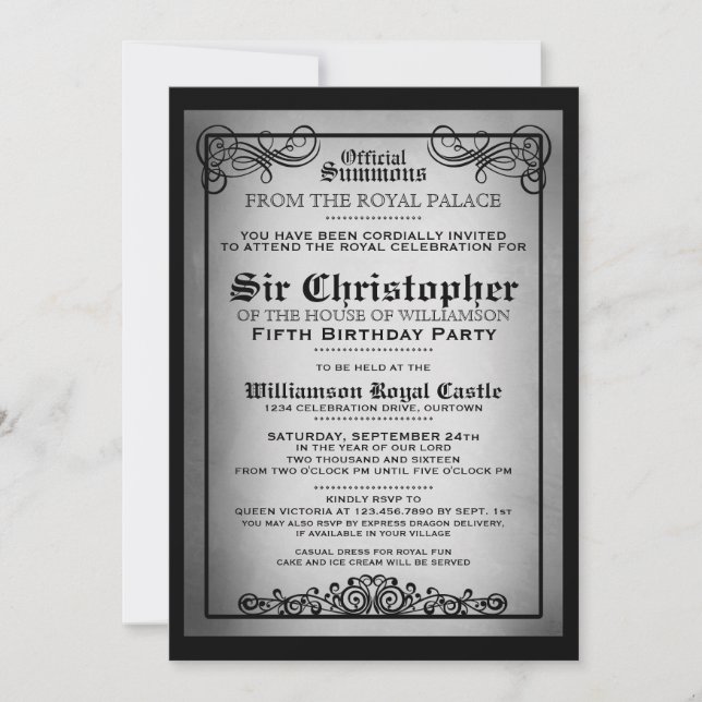 Einladungen zur Royal Gala Birthday Party (Vorderseite)