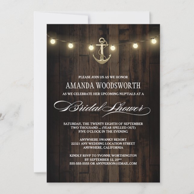 Einladungen zur rustikalen Nautical Anchor Bridal  (Vorderseite)