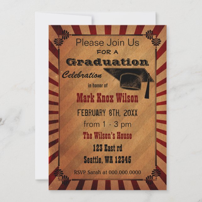 Einladungen zur rustikalen Vintag Graduation Party (Vorderseite)