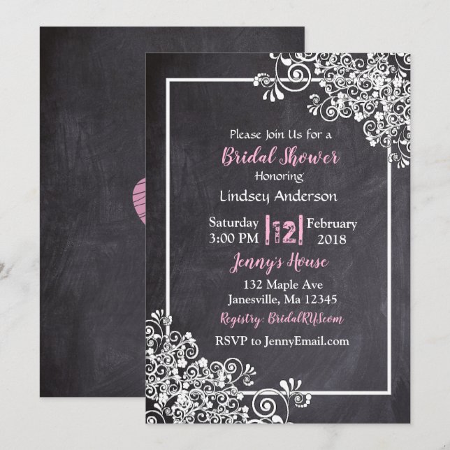 Einladungen zur Schwarz-Pink-Bridal-Dusche mit Zwi (Vorne/Hinten)